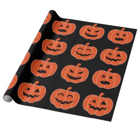 Halloween Black Spooky Orange Pumpkin Gift Wrapping Paper Zazzle Com
