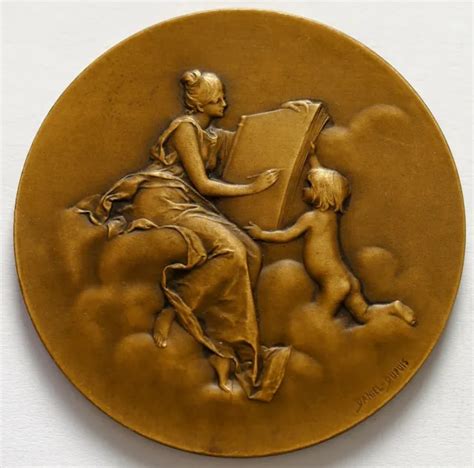 FRANCE MARIANNE Nude Boy Bronze Art Nouveau Boxed Medal By Dupuis