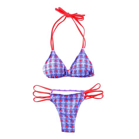 Sexy Women Bikini Set 2018 New Floral Print Bandage Push Up Padded Swimwear Two Pieces Swimsuit