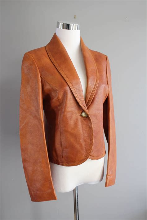 Size S Genuine Leather Classic Brown Blazer Jacket Short Etsy