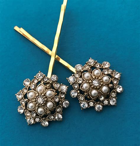 Two Antique Style Chic Pearl And Diamante Hair Pins Decorative Etsy