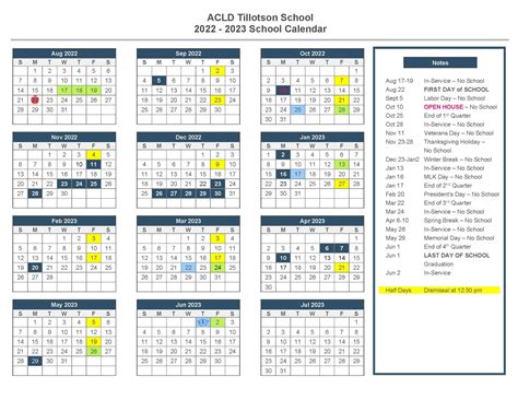 School Calendar 2022 2023 School Year Acld Tillotson School