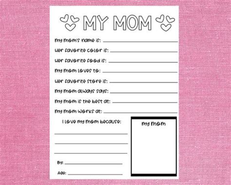 My Mom Printable For Mothers Day What I Love About My Etsy In 2021