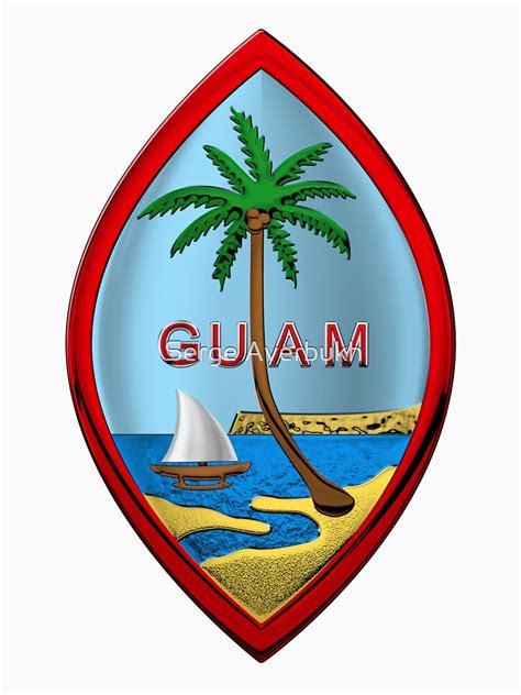 Coat Of Arms Of Guam Guam State Seal Over White Leather T Shirt By