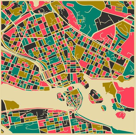 Jazzberry Blues City Maps Colorful Map Abstract City Map Art Print