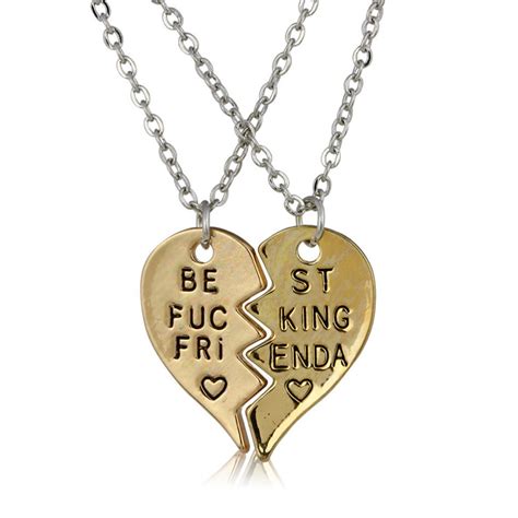 Antique Gold Cute Best Friends Forever Broken Heart 2 Piece Necklace Set Bff Necklace In Chain