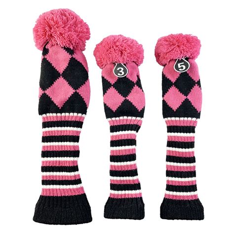 Stripes Knitted Golf Club Head Covers 3 Piece Set 1 3 5 Driver And