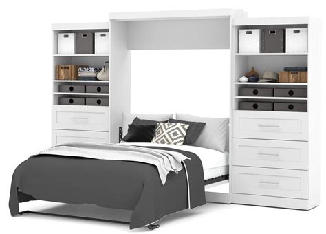 Pur White 136 Queen Wall Drawer Storage Bed From Bestar 26886 17