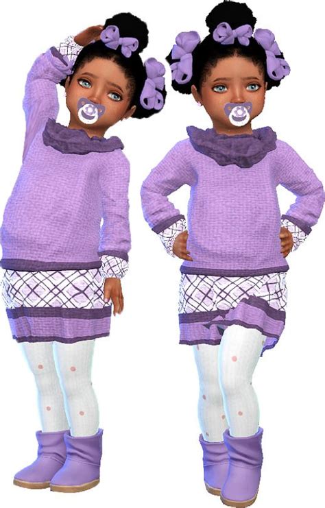 Two Girls In Purple Sweaters And White Tights With Pacifier On Their Mouths