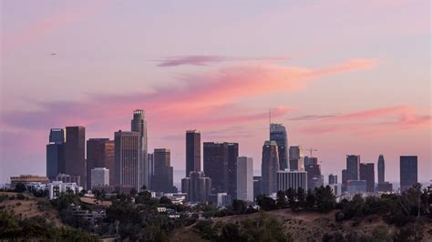 (HD) Downtown Los Angeles Skyline Day to Night Pink Sunset Wide - Emeric's Timelapse