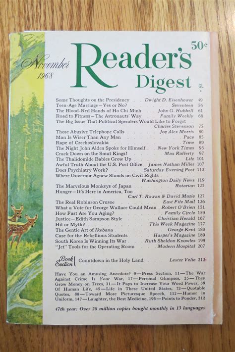 Readers Digest Magazine November 1968 1968 Magazine Periodical