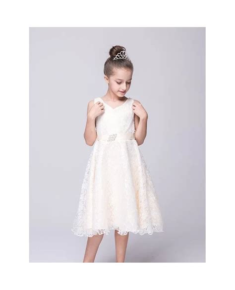 349 Princess Cream All Lace Cheap Flower Girl Dress With Sash Qx