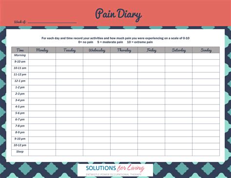 Printable Chronic Pain Diary Template Templates Printable Download