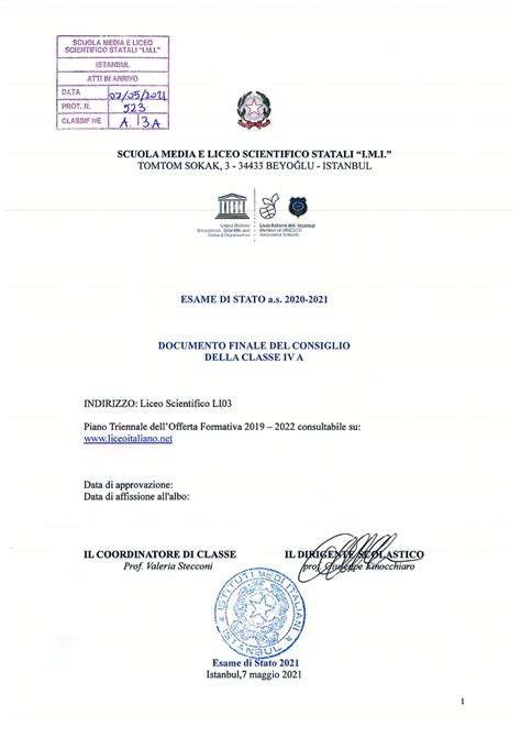 Esame di Stato - Documenti finali - Liceo Italiano IMI