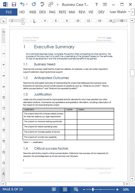 Business Case Template 22 Pages Ms Word With Free Sample Materials