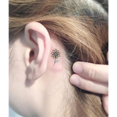 Sunflower Tattoo Behind The Ear Best Flower Site