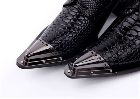 2017 New Handmade Pointed Toe Metal Tip Snakeskin Oxford Mens High