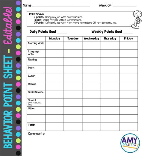 Editable Behavior Point Sheets Help Teachers To Hold Students