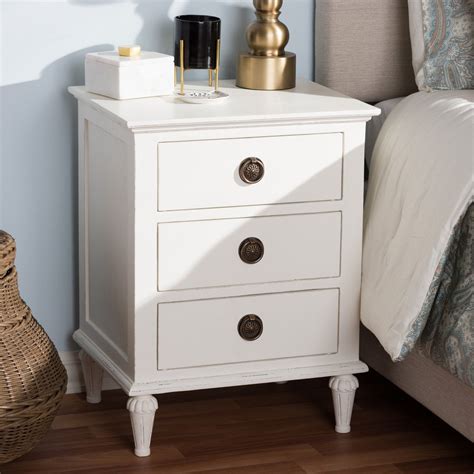 Venezia French Inspired Rustic Washed Wood 3 Drawer Nightstand