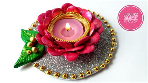 Diy Flower Tealight Candle Holder For Diwali Diy Clay Candle Stand