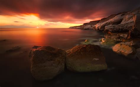 Ocean Sea Hdr Water Shore Coast Rocks Cliff Sunrise Sunset Sky Clouds Colors Sun
