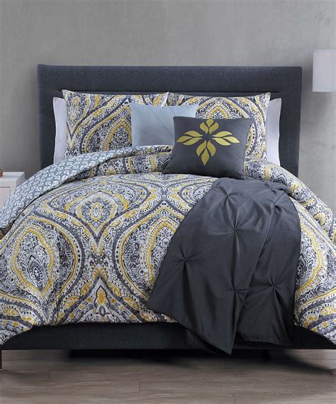 One king size comforter set includes one comforter, two king shams, one bed skirt, and three decorative pillows. Look at this #zulilyfind! Gray & Yellow Vera Comforter Set ...
