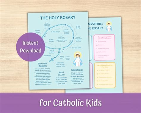 Catholic Rosary Prayer Guide With Mysteries of the Rosary Printable for