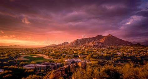 Golden Sunset Over North Scottsdalearizona Stock Photo Image Of