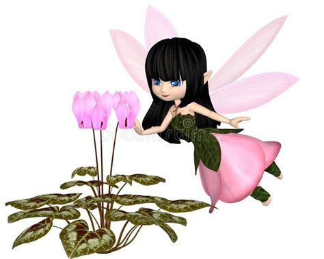 Download Cute Toon Pink Cyclamen Fairy Flying Stock Illustration