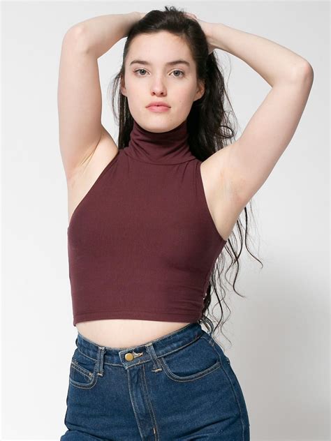 cotton spandex sleeveless turtleneck crop top american apparel