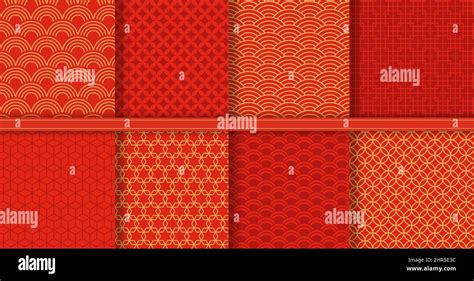Traditional Chinese Seamless Pattern Golden Asian Background Red And