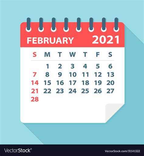 February 2021 Calendar Leaf Royalty Free Vector Image