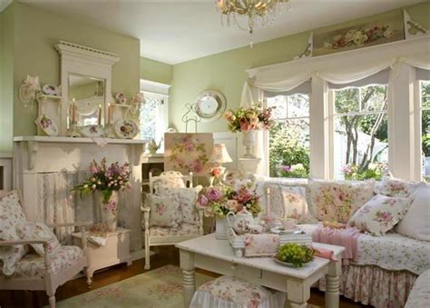 Shabby Chic English Cottage Living Roompretty Green Wall Color