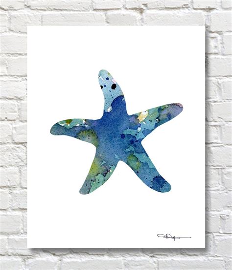 Blue Starfish Abstract Watercolor Bathroom Art Print By Artist Dj
