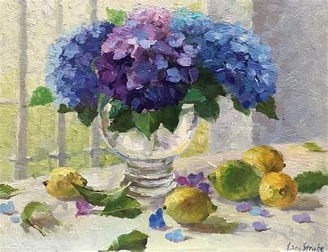 Daily Paintworks Still Life With Hydrangeas And Lemons Original