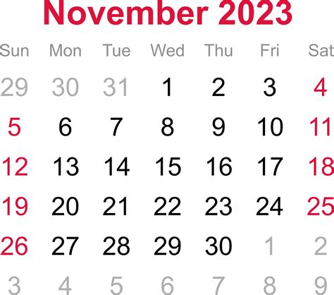 November Calendar Of 2023 On Transparency Background 12707624 Png