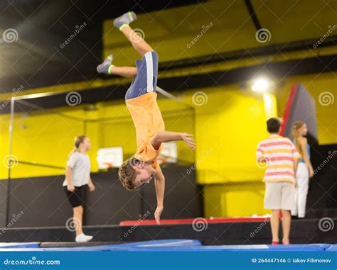 Boy Jumping On Trampoline Park In Sport Center Stock Photo Image Of