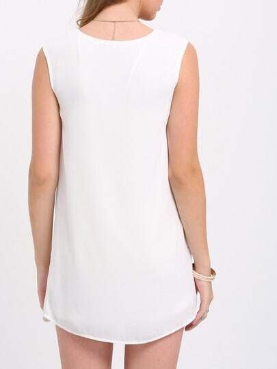 White Sleeveless Color Block Sequined Shift Dress Sheinsheinside