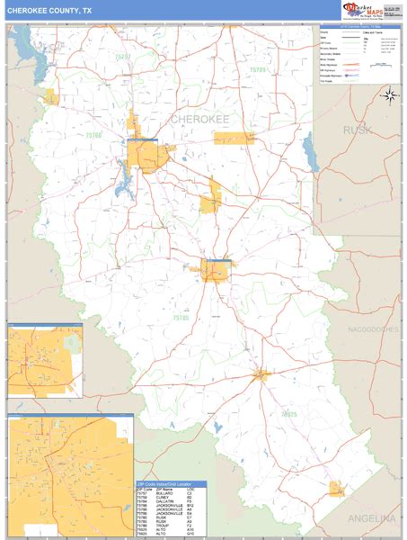 Cherokee County Texas Zip Code Wall Map