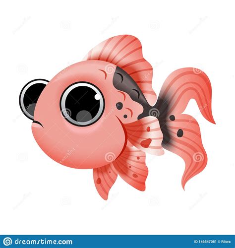 Cute Cartoon Golden Fish Isolated On White Background