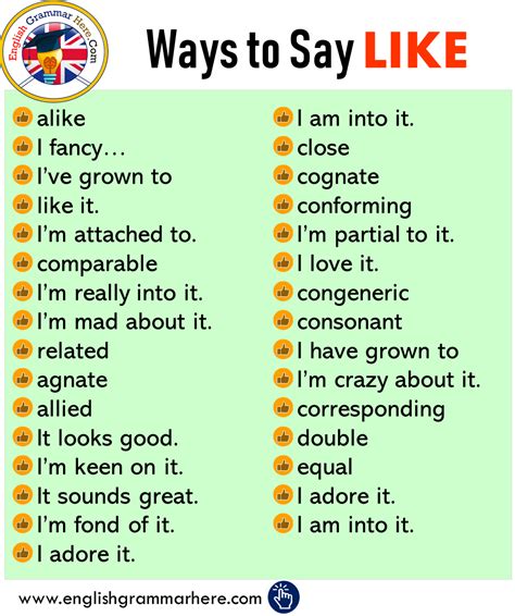 different ways to say like in english english writing skills english grammar learn english