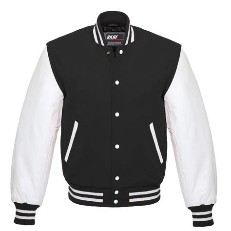 Letterman Varsity Jacket Wool And Real Leather Blackwhite Skaf Impex