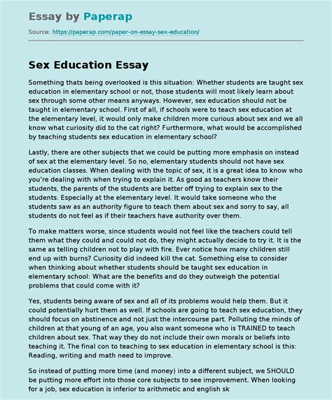 Sex Education And Is It Necessary Free Essay Example