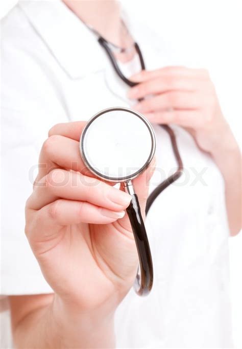 Female Doctor Holding Stethoscope Stock Image Colourbox