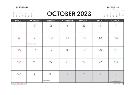 Printable October 2023 Calendar With Holidays 23222