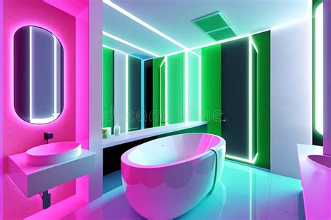 The Interior Of A Modern Futuristic Bathroom In Bright Colors Stock