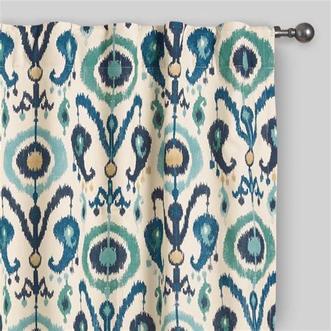 Indigo Ikat Concealed Tab Top Curtains Set Of 2 Blue Cotton 84 L