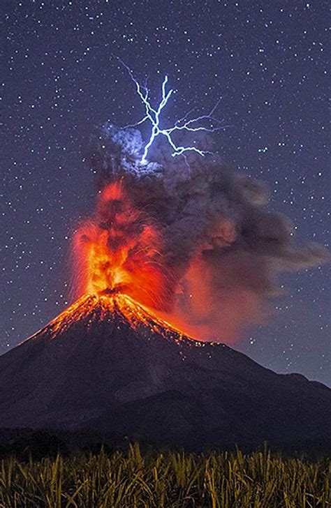 Lightning Bolts Striking Lava Spurts From An Erupting Volcano Pics