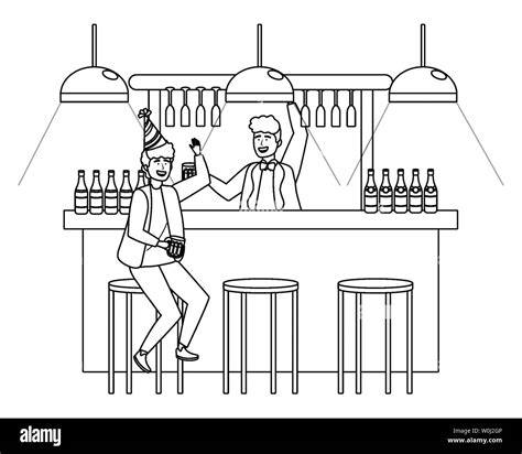 Men In A Bar Design Pub Disco Nightclub Alcohol Drink Party And