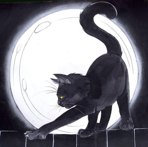 Drawlloween Print Of Original Black Cat Painting Art And Collectibles
